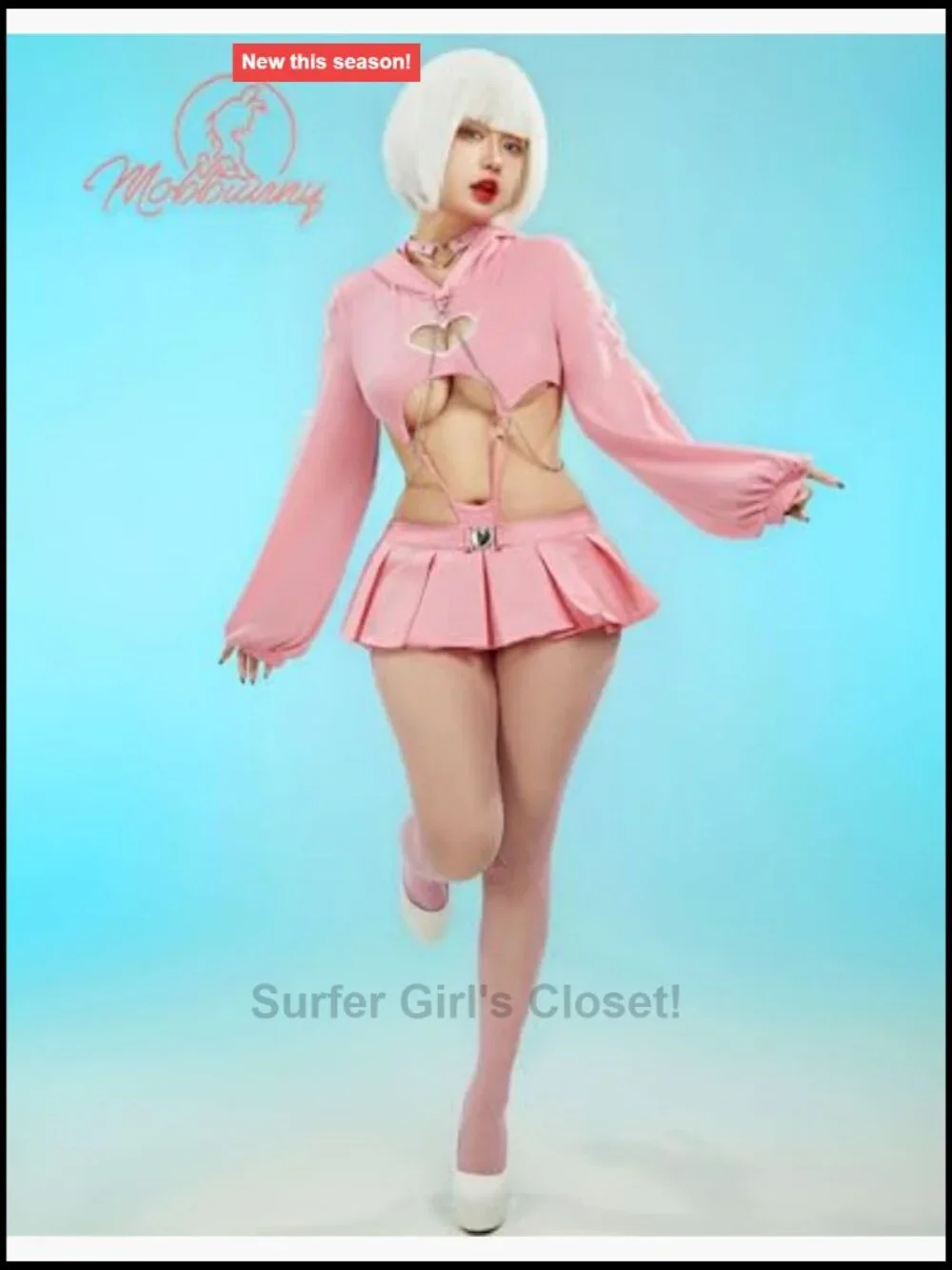 Valentine's Day Lingerie Set with Heart Cutout Hoodie and Skirt